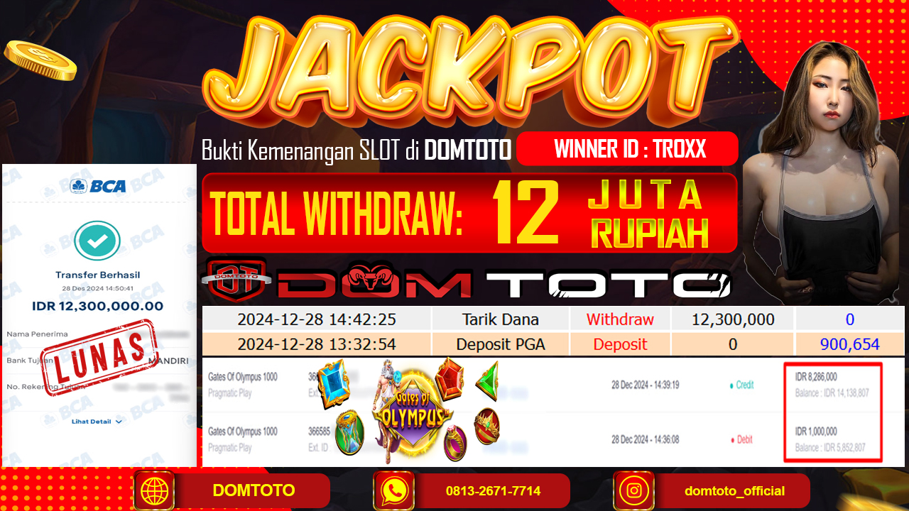 JACKPOT SLOT GATES OF OLYMPUS 1000  28 DESEMBER 2024
